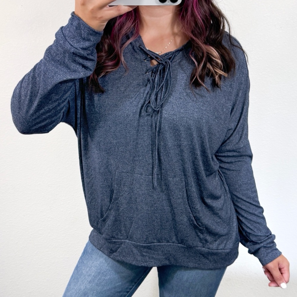 Lightweight blue lace up hoodie
